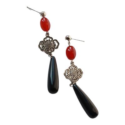 新中式女红黑色耳坠可改耳夹