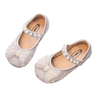 儿童公主鞋2025春秋新款女童水晶鞋小女孩表演鞋女宝宝软底小皮鞋