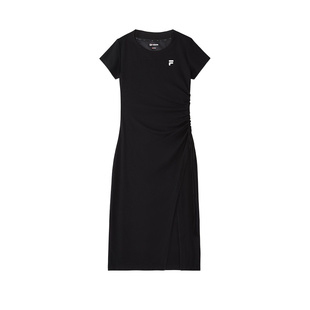 FILA FUSION斐乐潮牌女子针织连衣裙2024秋新款简约修身长款裙子