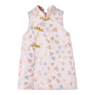 皇室童缘女童连衣裙冬季洋气中国风夹棉背心裙拜服唐装旗袍