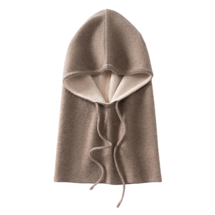 秋冬季100%纯山羊绒帽子围脖一体男女通用复古百搭保暖护耳套头帽