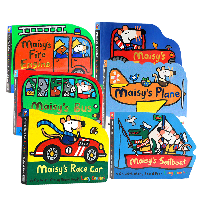 小鼠波波交通工具造型书4册合售 英文原版绘本 Maisy's Fire Digger/Sailboat/Tractor/bus  儿童巴士挖掘机纸板书 Lucy Cousins