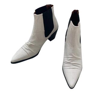 韩国东大门秋冬新款时尚百搭松紧带布面尖头靴褶皱套筒马丁靴女潮