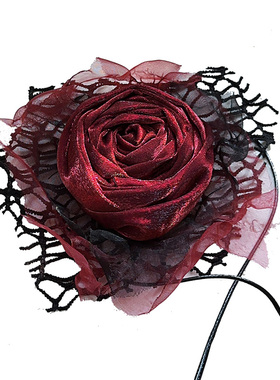 25SUMMER原创黑红花朵女复古颈花