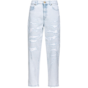 PINKO女士直筒磨毛浅色牛仔裤100379A1JK