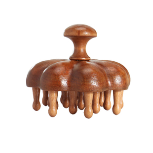 天然檀木梳子按摩头皮经络梳子加厚款夹指圆盘南瓜木梳高约7.6CM