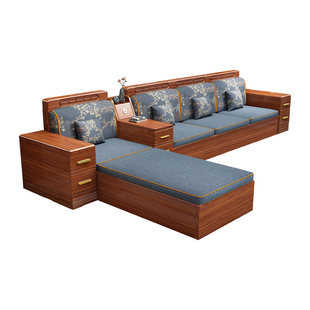 金丝胡桃木实木沙发新中式客厅大小户型冬夏两用抽屉储物实木沙发