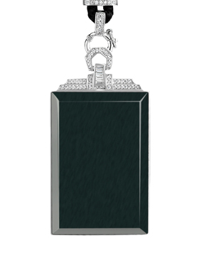 老料和田玉墨玉无事牌吊坠正品S925银镶天然玉石挂件项链男女