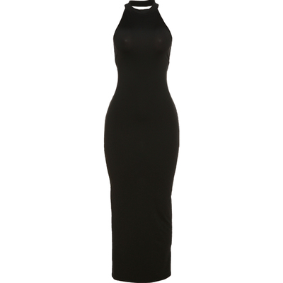 法式纯欲风长裙涤纶纯色