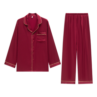乐姿梦2026本命年红色男士睡衣冰丝春秋季长袖薄款两件套装家居服