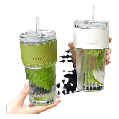 玻璃杯女高颜值果汁杯家用吸管杯大容量简约杯子新款水杯奶茶杯24