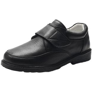 新款魔术贴男童黑色真皮软底学生皮鞋儿中大童男孩舒适宝宝礼服鞋