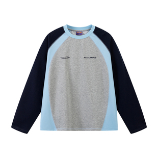 江南先生NewJNXS美式复古运动拼色长袖T恤情侣宽松休闲打底上衣春