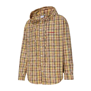 CASD（Clamisgold）美式做旧黄色格子宽松连帽衬衫男女外套上衣潮
