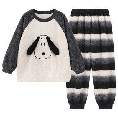 男童法兰绒保暖冬季睡衣可外穿