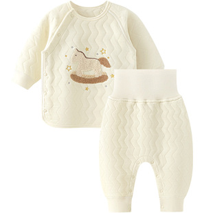 汤尼倍儿婴儿夹棉分体套装秋冬护肚保暖秋衣秋裤马年宝宝家居衣服