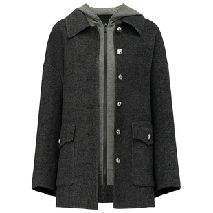 真两件FF仿佛毛呢大衣女秋冬新款猫耳连帽呢大衣外套