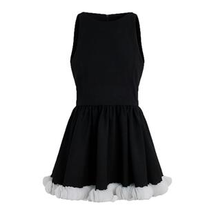 UR&DC2025春季新款法式气质撞色叠层网纱下摆拼接黑色无袖连衣裙