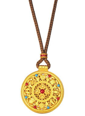 吴越老银铺足银999八宝罗盘项链