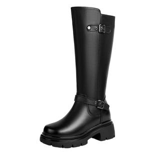 真皮羊毛高筒靴2025新款皮毛一体女靴冬季加绒厚底长筒女士骑士靴