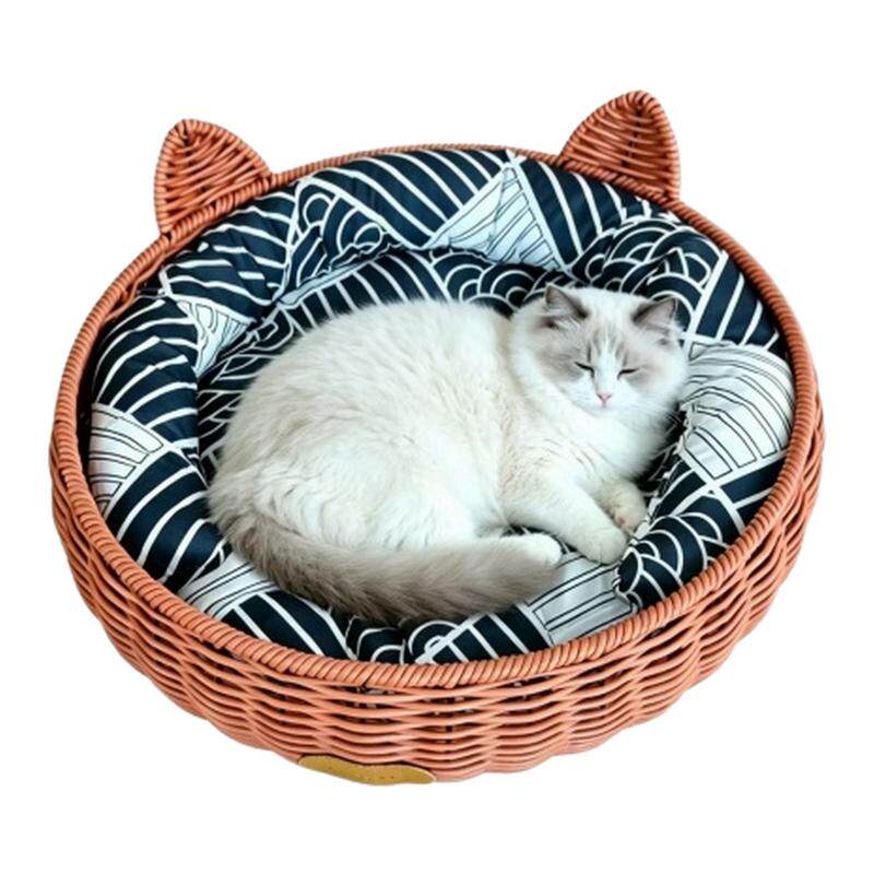 猫窝四季通用离地防潮猫睡觉窝仿藤窝可拆洗宠物床户外狗窝保暖窝