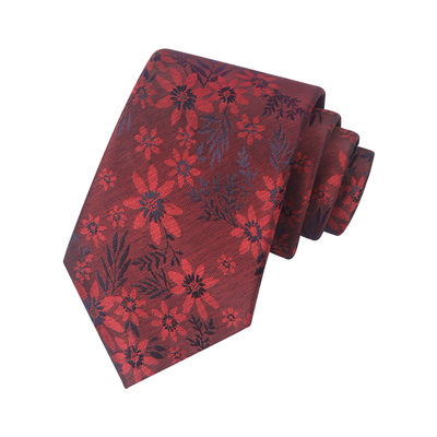 轻奢手打领带男士高级感商务复古花纹酒红色新郎结婚套装高档礼盒