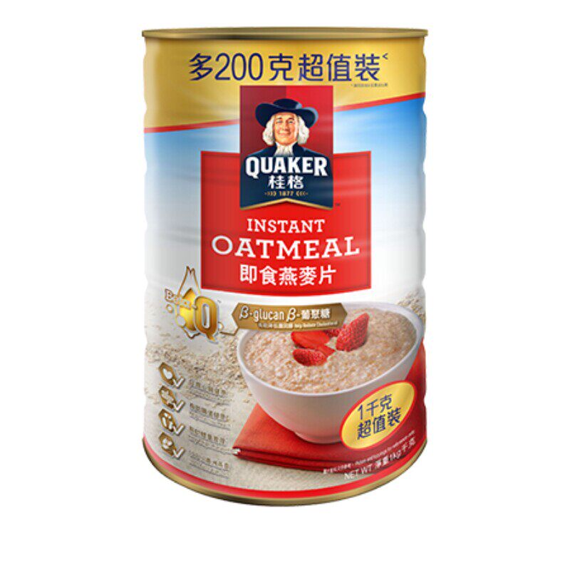 桂格纯燕麦片即食1000g罐装