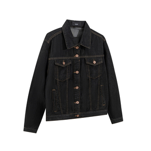 美式哥萨克单宁工装牛仔衣男 纽扣设计原浆黑色原牛夹克外套复古