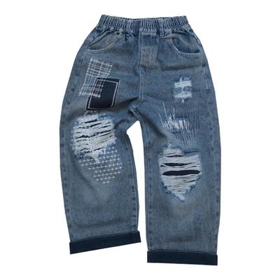 刺绣补丁儿童牛仔裤超软