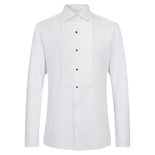 莫代尔衬衫男长袖风琴褶皱高级感塔士多轻奢新郎结婚宴会衬衣礼服