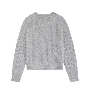 「MISAZ」细闪bling!节日氛围 扭绳麻花圆领套头毛衣 淡人浅灰色
