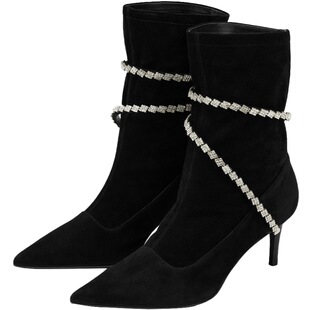 73hours女鞋银河环绕冬季新款尖头时装靴女高跟鞋堆堆靴短靴