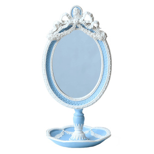 米子家居法式复古化妆镜子手持台式桌面卧室轻奢梳妆镜收纳盒一体