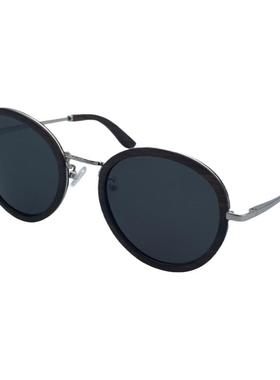 墨镜银色鼻梁黑檀木圆形太阳眼镜