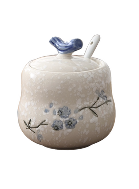 雪花瓷带勺二三件套砂糖调味罐