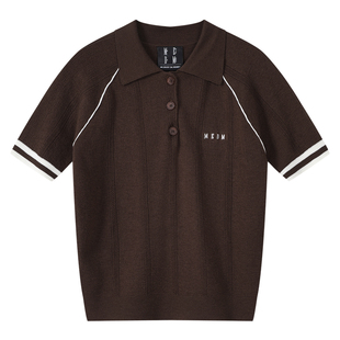 MEDM 提花小Logo撞色拼接嵌条休闲短袖街头潮流男女宽松翻领T恤夏