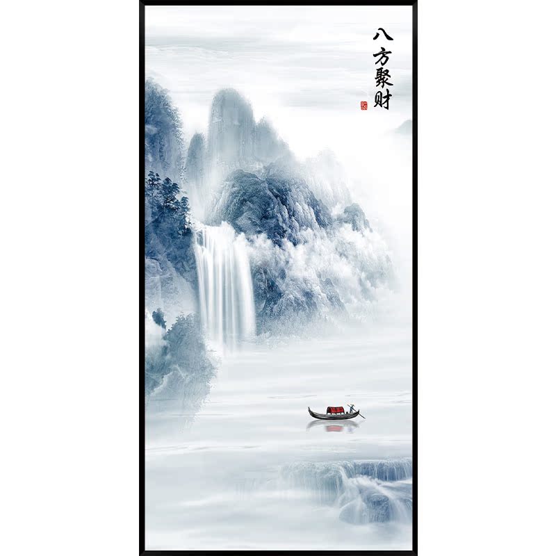 中式玄关贴画自粘入户走廊装饰山水画墙贴屏风过道贴纸客厅墙壁纸