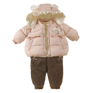 女宝宝秋冬装加厚棉服袄分体款外套三件套装童小婴儿衣服冬季外出