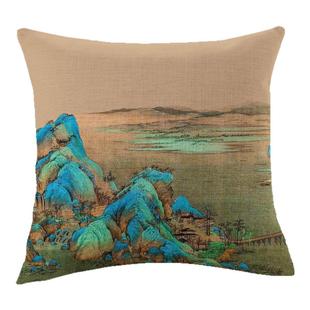 中国风禅意千里江山图中式山水抱枕沙发靠枕套客厅办公室靠山靠垫