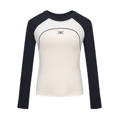 Endweep 三色拼接辣妹长袖t恤女早秋百搭修身显瘦潮牌休闲上衣