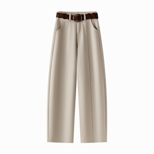 奶茶色加绒牛仔弯刀裤女冬季新款高腰宽松休闲高级感保暖阔腿裤子