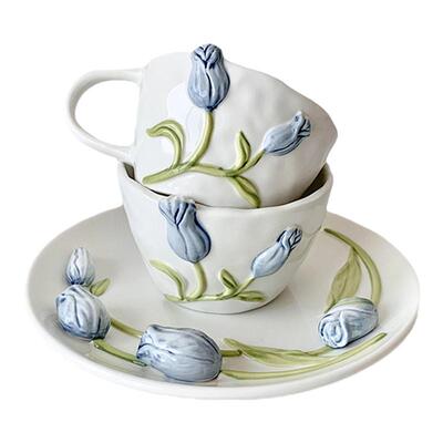 少女心立体浮雕郁金香咖啡杯