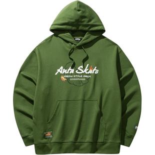 安踏潮流美式连帽卫衣男女同款休闲运动印花套头衫上衣172448703S