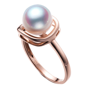 M家款糖果戒指18k玫瑰金珍珠戒指 日本akoya天然海水珍珠女戒