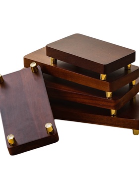 新中式铜脚花瓶铜摆件实木佛像摆件底座工艺品家居装饰木托加高台