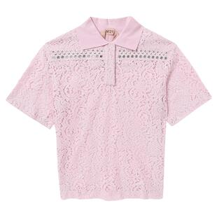 IT N°21女装翻领上衣新品时尚优雅铆钉缀饰蕾丝宽松半袖01423AI