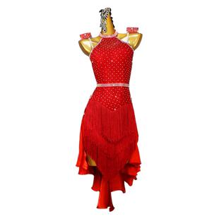 2026新款专业红色拉丁舞比赛服装女蕾丝表演出裙伦巴花服艺考solo