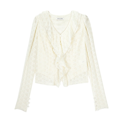 MSLAN商场同款气质蕾丝杏色衬衫