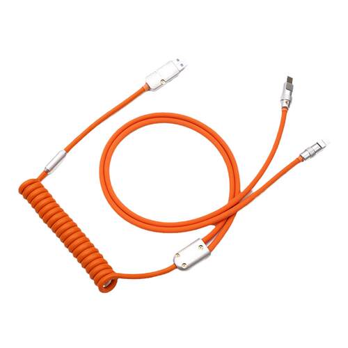 GeekCable数据线5A充闪充适用于苹果安卓华为一拖二充电橡胶螺旋