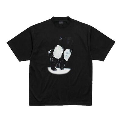 False Inception迈克尔杰克逊MJ舞鞋vintage小领口OS黑短袖T恤